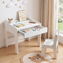 Kids Desk and Chair Set with Drawer and Three Compartments, White, view 7
