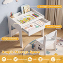 Kids Desk and Chair Set with Drawer and Three Compartments, White, view 8