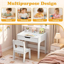 Kids Desk and Chair Set with Drawer and Three Compartments, White, view 9