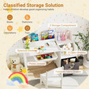 Kids Desk and Chair Set with House-Shaped Storage – White storage overview