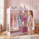 Kids Dress-Up Wardrobe with Mirror and Fabric Drawers – Pink product view 2