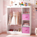 Kids Dress-Up Wardrobe with Mirror and Fabric Drawers – White product view 1