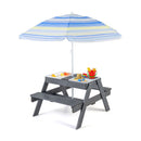 Kids Picnic Table with Three Play Bins and Umbrella – Grey view 2