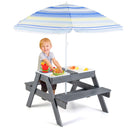 Kids Picnic Table with Three Play Bins and Umbrella – Grey view 7