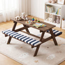 Picnic table indoors with umbrella removed