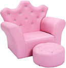 Kids Pink Crown Back Sofa Chair and Ottoman – Pink – product view