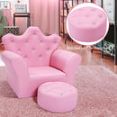 Kids Pink Crown Back Sofa Chair and Ottoman – Pink – detail view