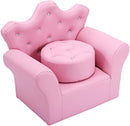 Kids Pink Crown Back Sofa Chair and Ottoman – Pink – detail view
