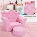 Kids Pink Crown Back Sofa Chair and Ottoman – Pink – detail view