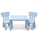 Blue kids plastic table and two-chair set: clean product hero.