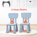 Blue kids plastic table and two-chair set: two chairs and load limits.