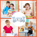 Blue kids plastic table and two-chair set: everyday activity collage.