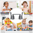 Grey kids plastic table and two-chair set: everyday activity collage.