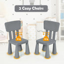 Grey kids plastic table and two-chair set: two chairs and load limits.