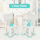 White kids plastic table and two-chair set: two chairs and load limits.
