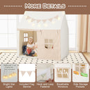 Kids Play Tent with Padded Mat and Star Lights – Beige – windows lights and pockets