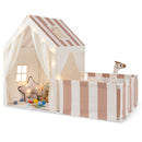 Kids Play Tent with Play Yard, Mat and Star Lights – Beige – product view