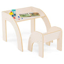 White plywood table and armchair set