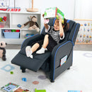 Kids Push-Back Recliner with Side Pockets, Blue, view 1