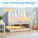 Kids Reading Bench with Book Display and Two Cubbies – White product view 8
