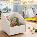 Kids Reading Bench with Bookshelves and Storage – Rolling drawer detail
