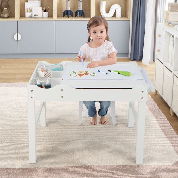 Kids Reversible Activity Table with Storage and Paper Roll – White, view 1
