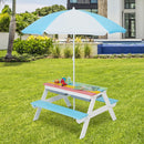 Kids Sand and Water Picnic Table with Adjustable Umbrella – Blue, view 1