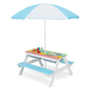 Kids Sand and Water Picnic Table with Adjustable Umbrella – Blue, view 2