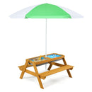 Kids Sand and Water Picnic Table with Adjustable Umbrella – Green, view 2