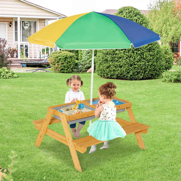 Kids Sand and Water Picnic Table with Adjustable Umbrella – Colourful, view 1