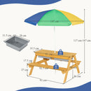 Kids Sand and Water Picnic Table with Adjustable Umbrella – Colourful, view 3