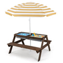 Kids Sand and Water Picnic Table with Adjustable Umbrella – Coffee, view 3