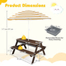 Kids Sand and Water Picnic Table with Adjustable Umbrella – Coffee, view 4