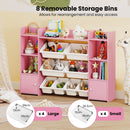 Kids Storage Cabinet with Eight Removable Toy Bins – Pink product view 7