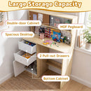 Kids Study Desk and Chair with Pegboard and Sliding Hutch – drawers cabinets and pegboard
