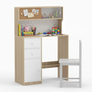 Kids Study Desk and Chair with Pegboard and Sliding Hutch – natural and white desk with matching chair