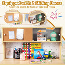 Kids Study Desk and Chair with Pegboard and Sliding Hutch – two sliding hutch doors