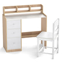 Kids Study Desk and Chair with Three Drawers – natural and white desk and chair without props