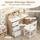 Kids Study Desk and Chair with Three Drawers – three drawers and open shelves