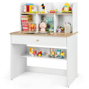 Kids Study Desk with Hutch and Drawer – White – Front storage view