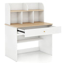 Kids Study Desk with Hutch and Drawer – White – White desk hero with open drawer