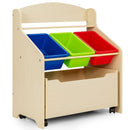 Kids Toy and Book Storage with Three Bins and Rolling Box – Natural product view 2