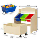 Kids Toy and Book Storage with Three Bins and Rolling Box – Natural product view 4