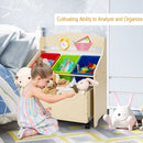 Kids Toy and Book Storage with Three Bins and Rolling Box – Natural product view 6