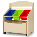 Kids Toy and Book Storage with Three Bins and Rolling Box – Natural product view 7