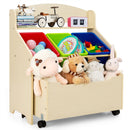 Kids Toy and Book Storage with Three Bins and Rolling Box – Natural product view 8