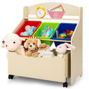 Kids Toy and Book Storage with Three Bins and Rolling Box – Natural product view 9