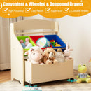 Kids Toy and Book Storage with Three Bins and Rolling Box – Natural product view 10