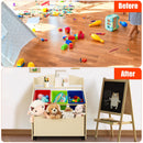 Kids Toy and Book Storage with Three Bins and Rolling Box – Natural product view 13