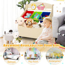 Kids Toy and Book Storage with Three Bins and Rolling Box – Natural product view 14